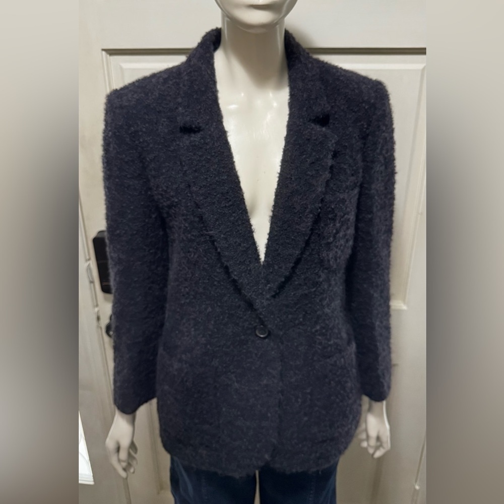 Joan & David Alpaca/Wool Blend Textured Bouclé Navy Blue Blazer Jacket Sz 8